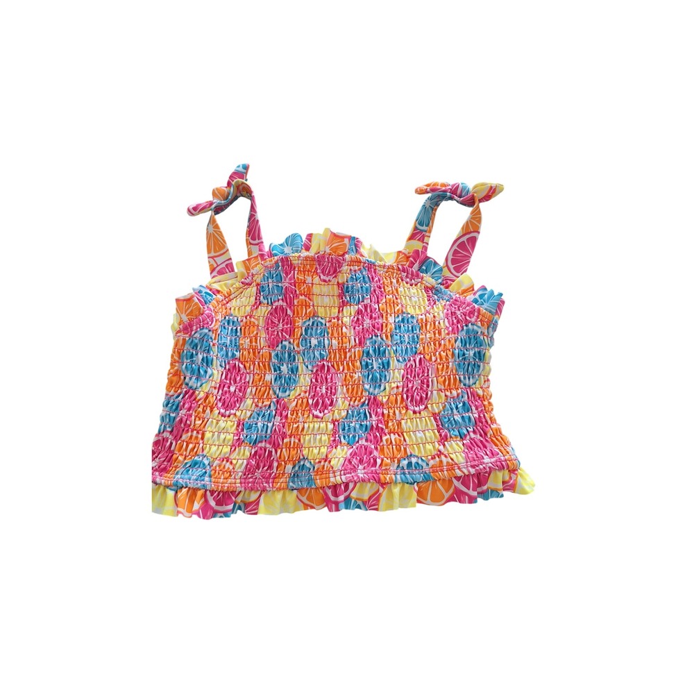 Betsey Johnson Girls Size 14 Smocked Citrus Fruit Print Tie Strap Ruffle Top